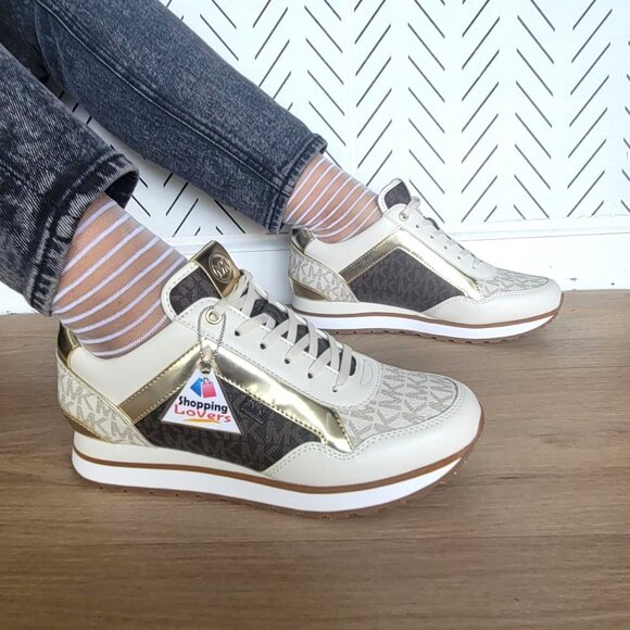 ❤️MK MADDY Womens Trainer Sneaker 7.5 Monogram Gold Brown Casual Lifestyle Shoes - Picture 4 of 11